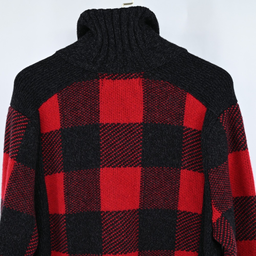 Banana Republic Buffalo Plaid Shawl Collar Cardigan Mens Large Red Black Merino - Picture 8 of 14